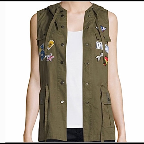 Romeo & Juliet Couture Jackets & Blazers - Romeo+Juliet Olive Patched Hoodie Army Vest